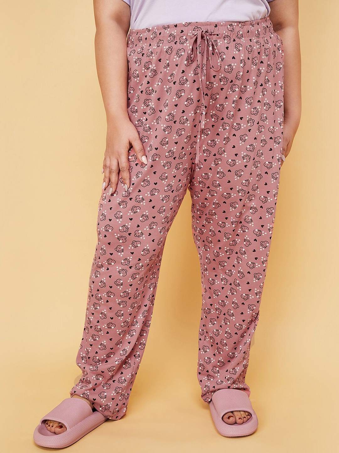 

max Women Plus Size Printed Pure Cotton Lounge Pants, Pink