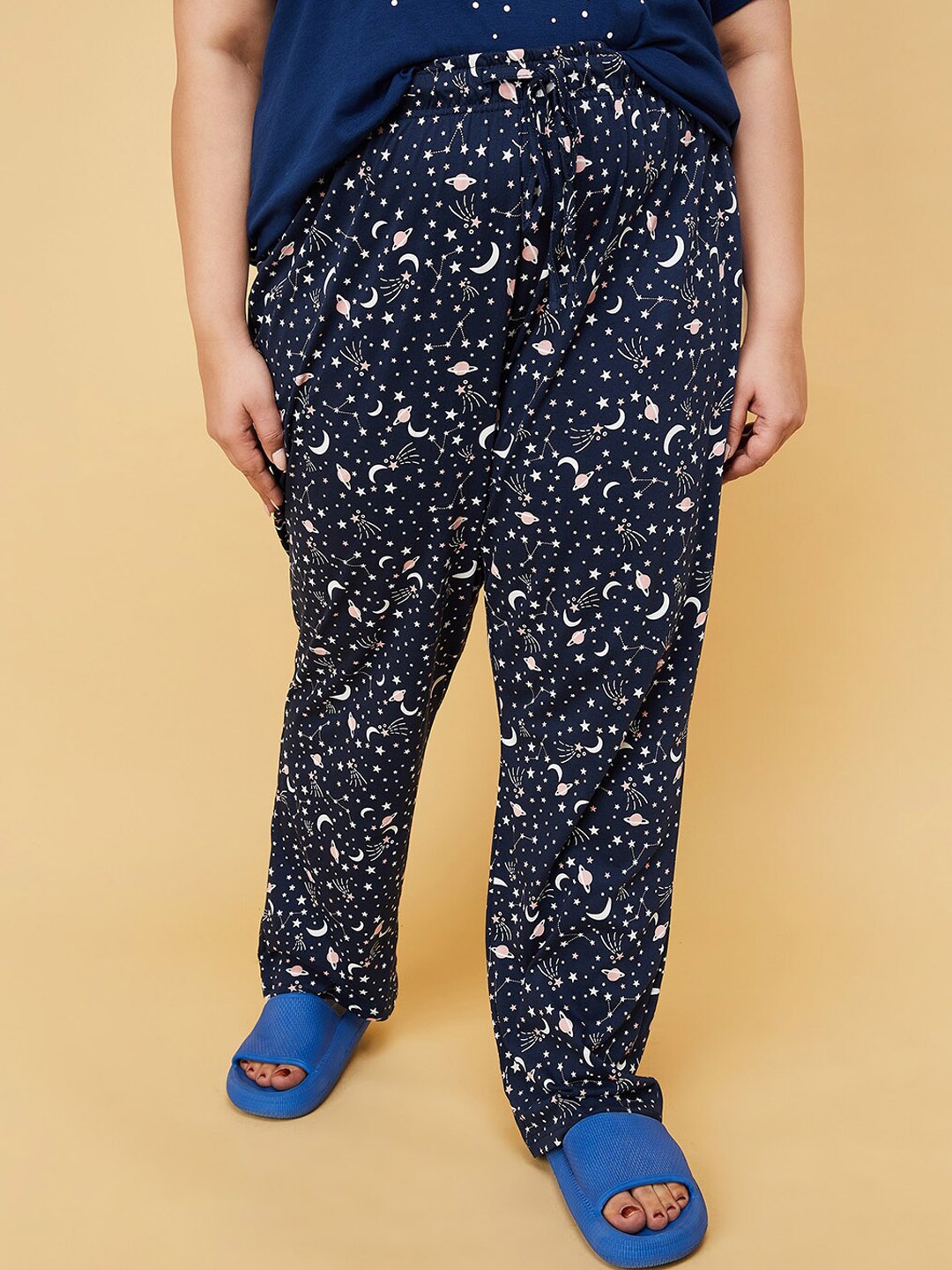 

max Printed Mid-Rise Cotton Lounge Pant, Navy blue