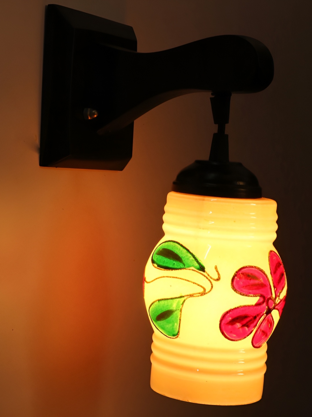 

Afast Red & Green Floral Printed Glass Cylindrical Wall Lamp, Brown