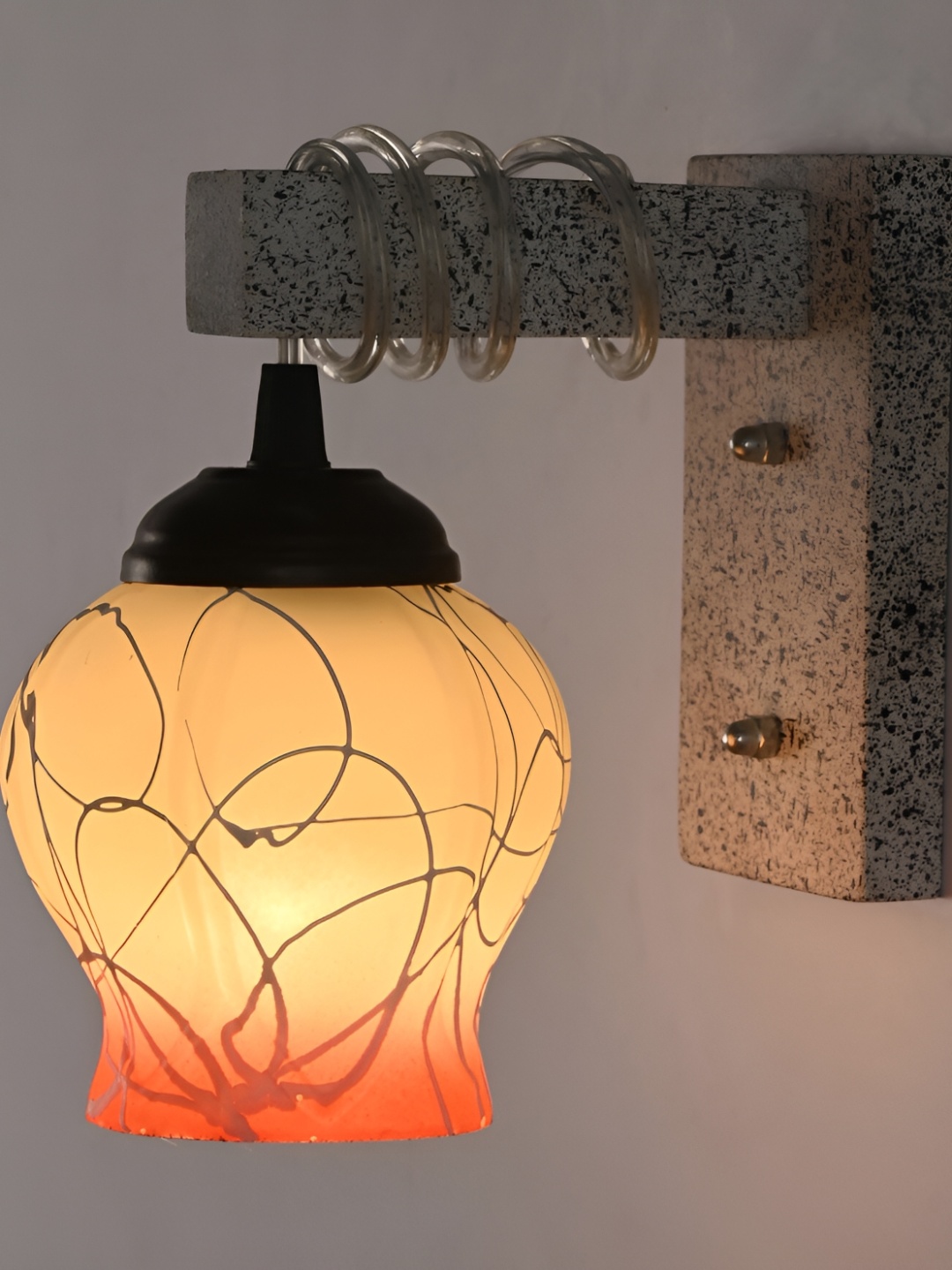 

Afast Orange & White Printed Bell Shaped Glass Wall Lamp