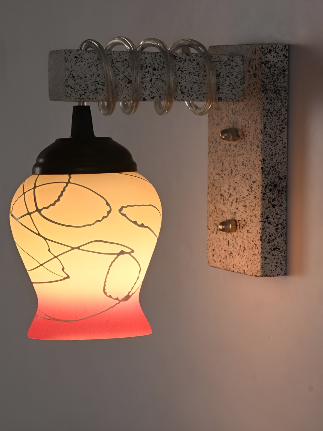 

Afast Pink & White Printed Bell Shaped Glass Wall Lamp