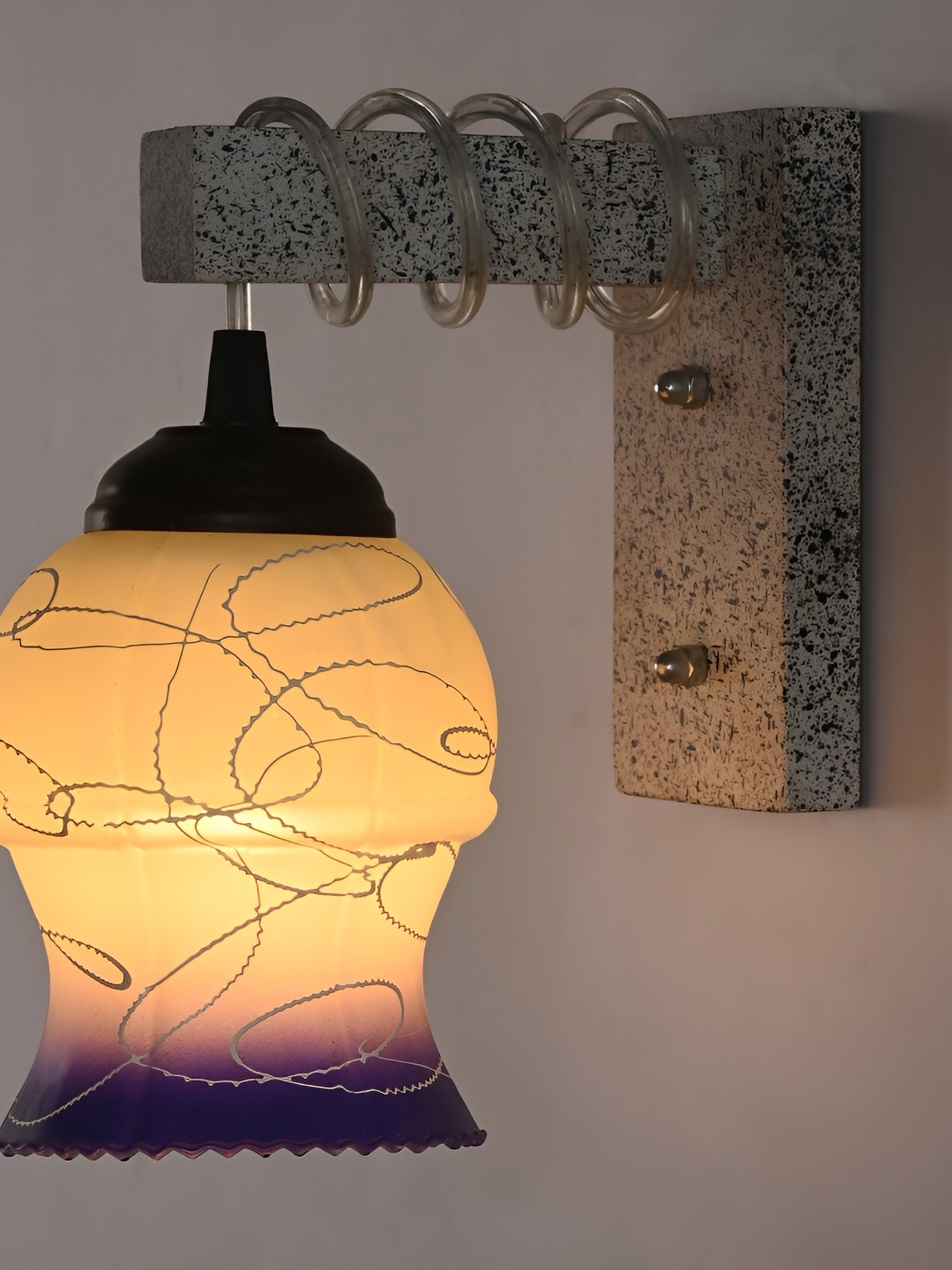 

Afast Yellow & Purple Printed Bell Shaped Glass Wall Lamp