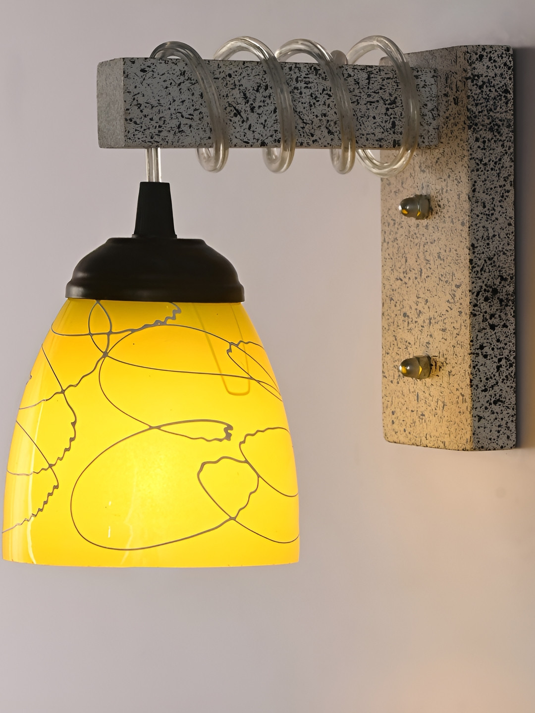 

Afast Yellow & Brown Abstract Printed Glass Wall Lamp