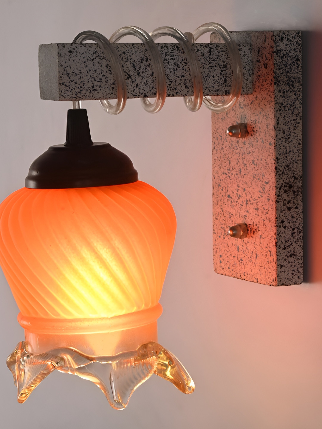 

Afast Orange & Brown Textured Bell Shaped Glass Wall Lamp