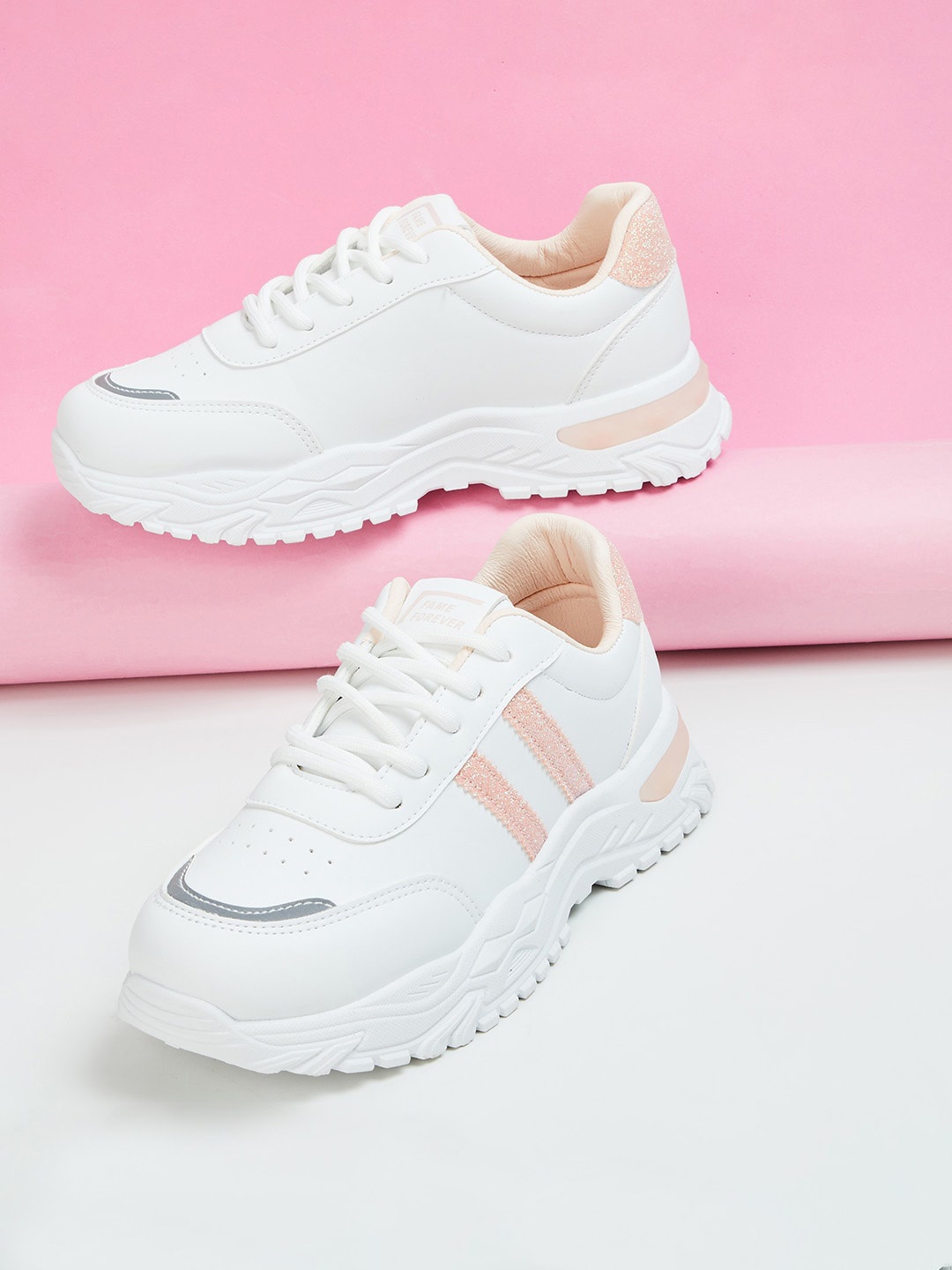 

Fame Forever by Lifestyle Girls Striped Sneakers, White