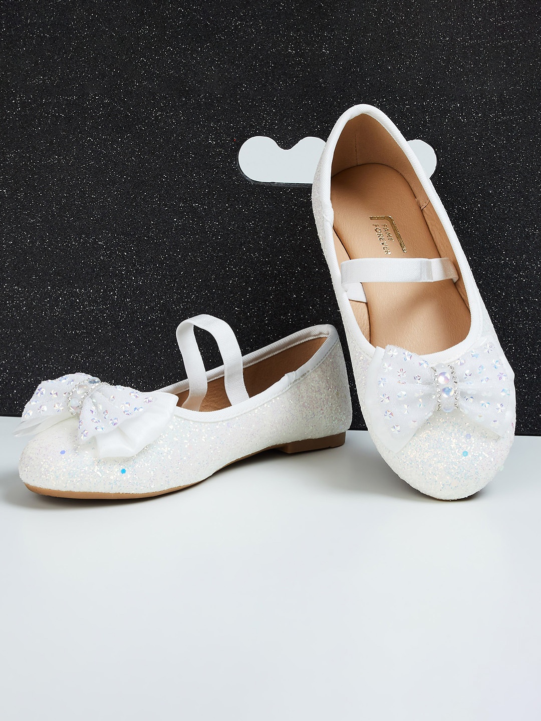

Fame Forever by Lifestyle Girls Embellished Party Ballerinas With Bows, White