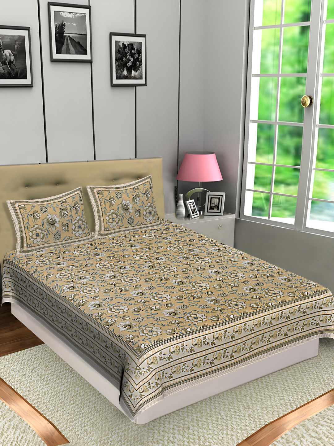 

Texstylers Yellow Floral Cotton 144 TC Queen Bedsheet with 2 Pillow Covers
