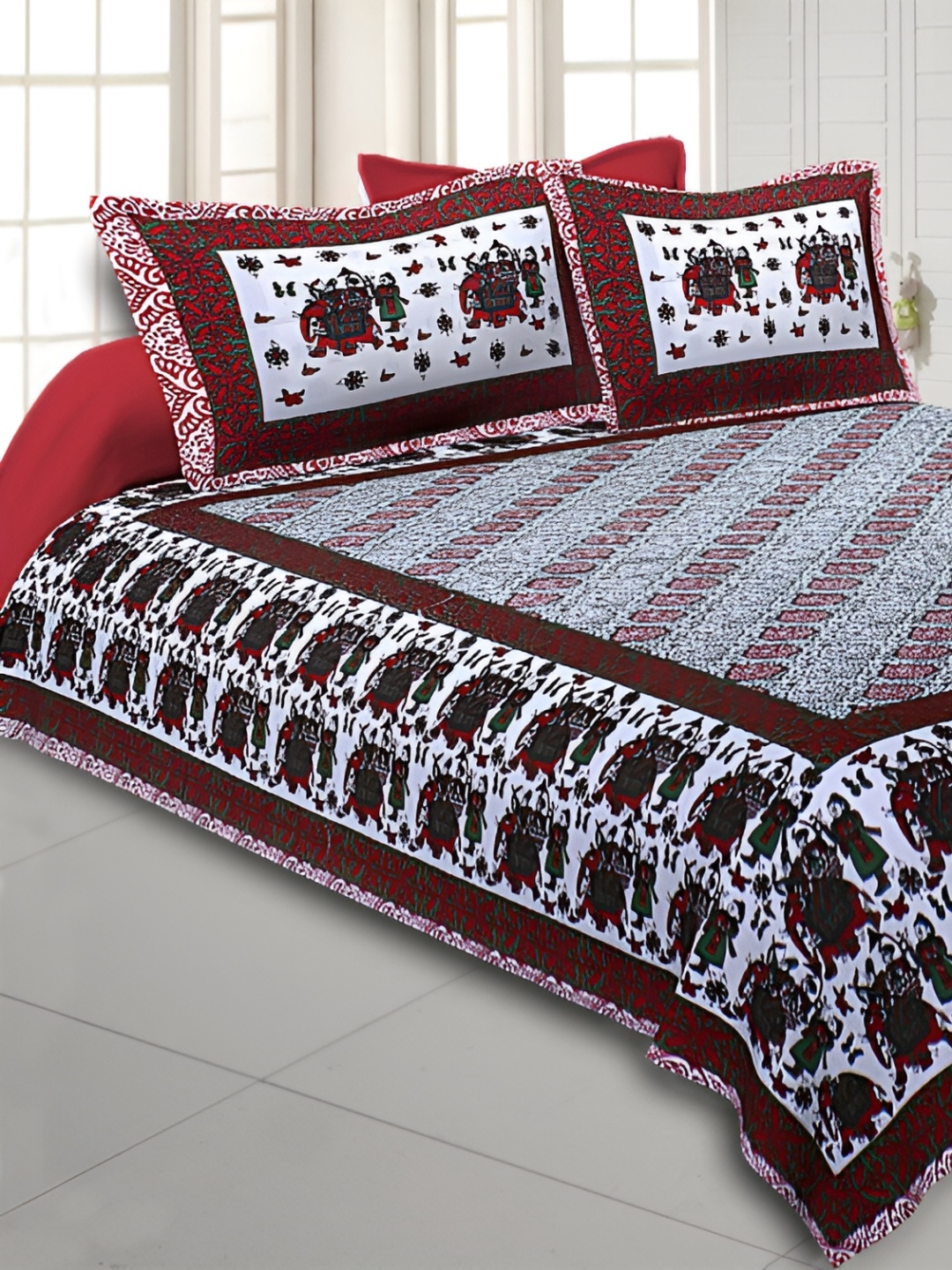 

Texstylers Maroon Floral Cotton 144 TC Queen Bedsheet with 2 Pillow Covers