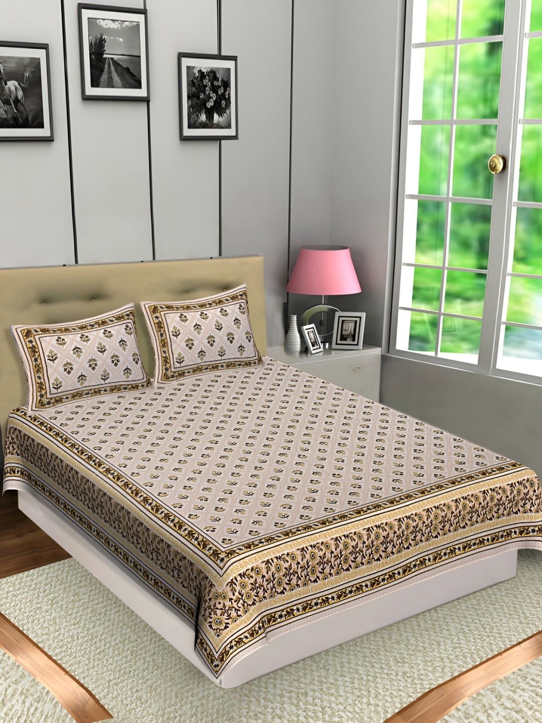 

Texstylers Yellow Floral Cotton 144 TC Queen Bedsheet with 2 Pillow Covers