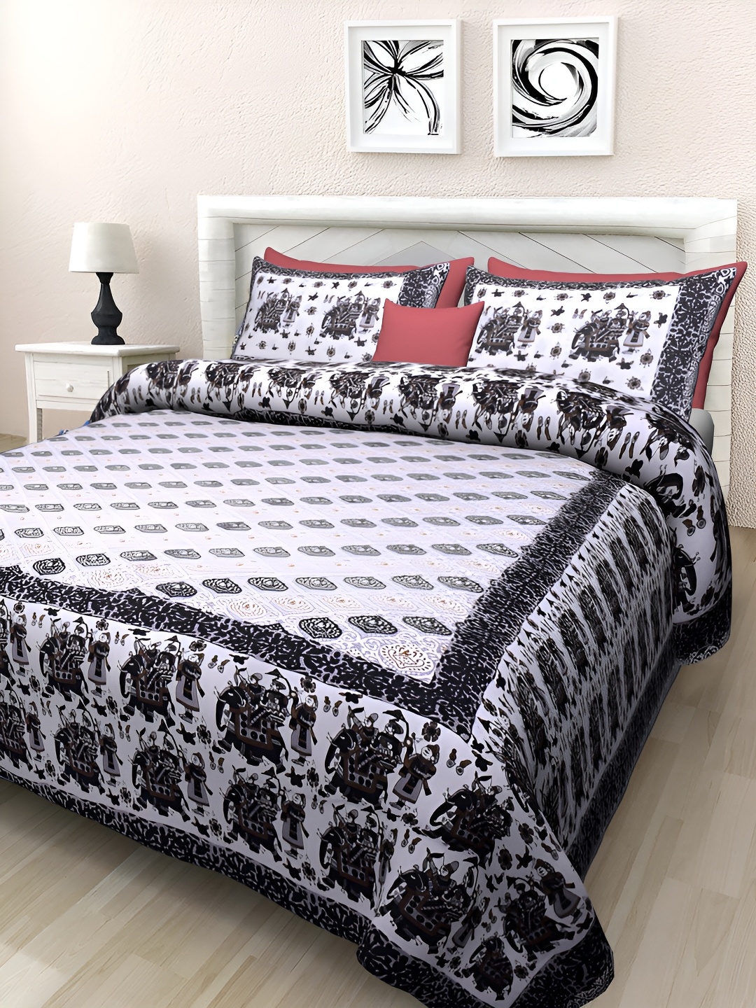 

Texstylers Brown & Grey Floral Cotton 144 TC Queen Bedsheet with 2 Pillow Covers