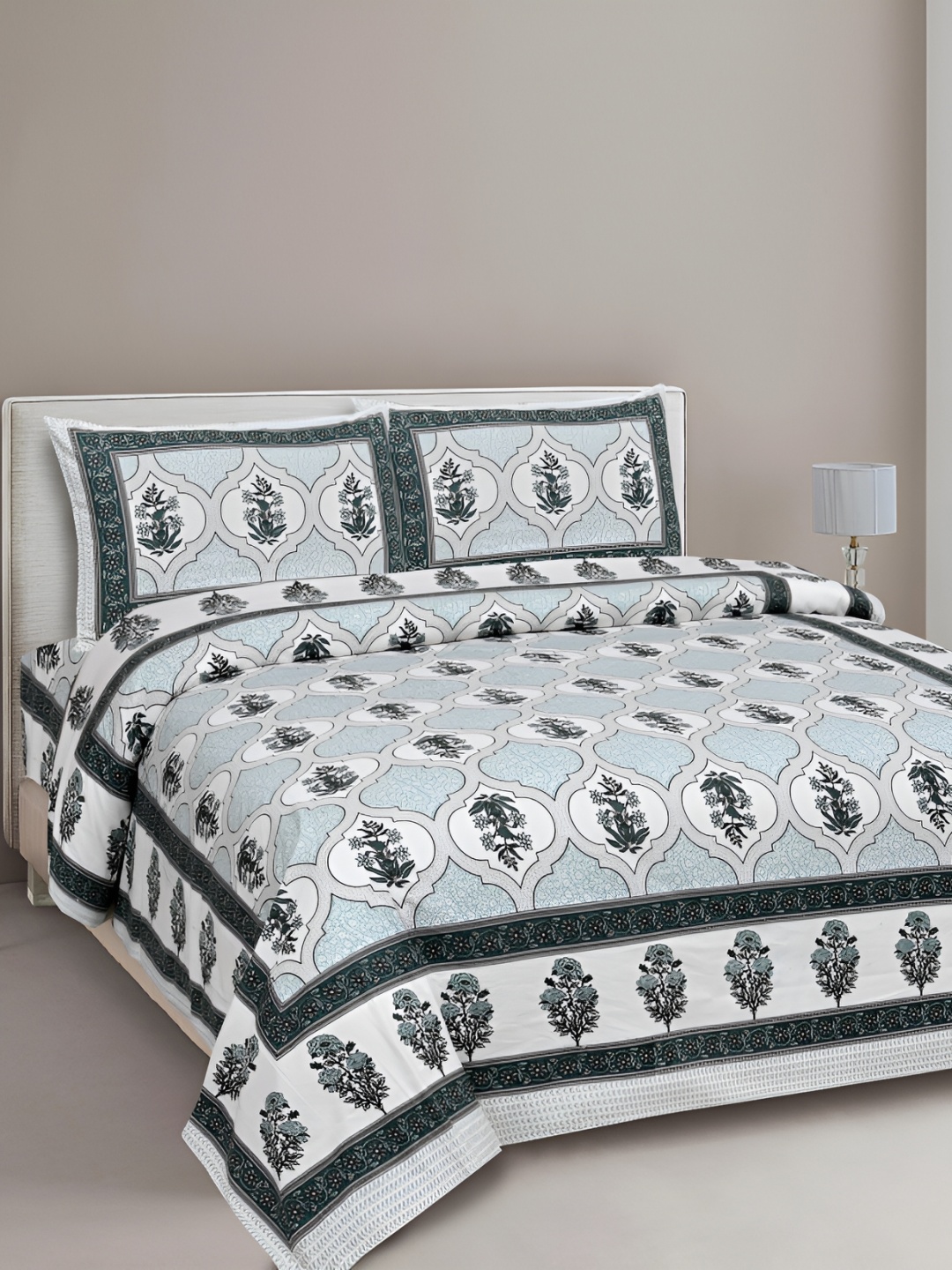 

Texstylers Blue & Grey Floral Cotton 144 TC Queen Bedsheet with 2 Pillow Covers 120 GSM