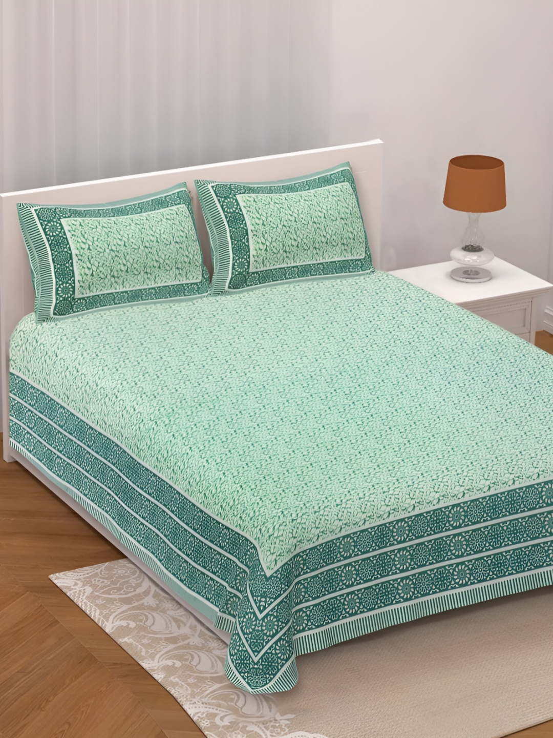 

Texstylers Green Floral Printed Cotton 144 TC Queen Bedsheet With 2 Pillow Covers