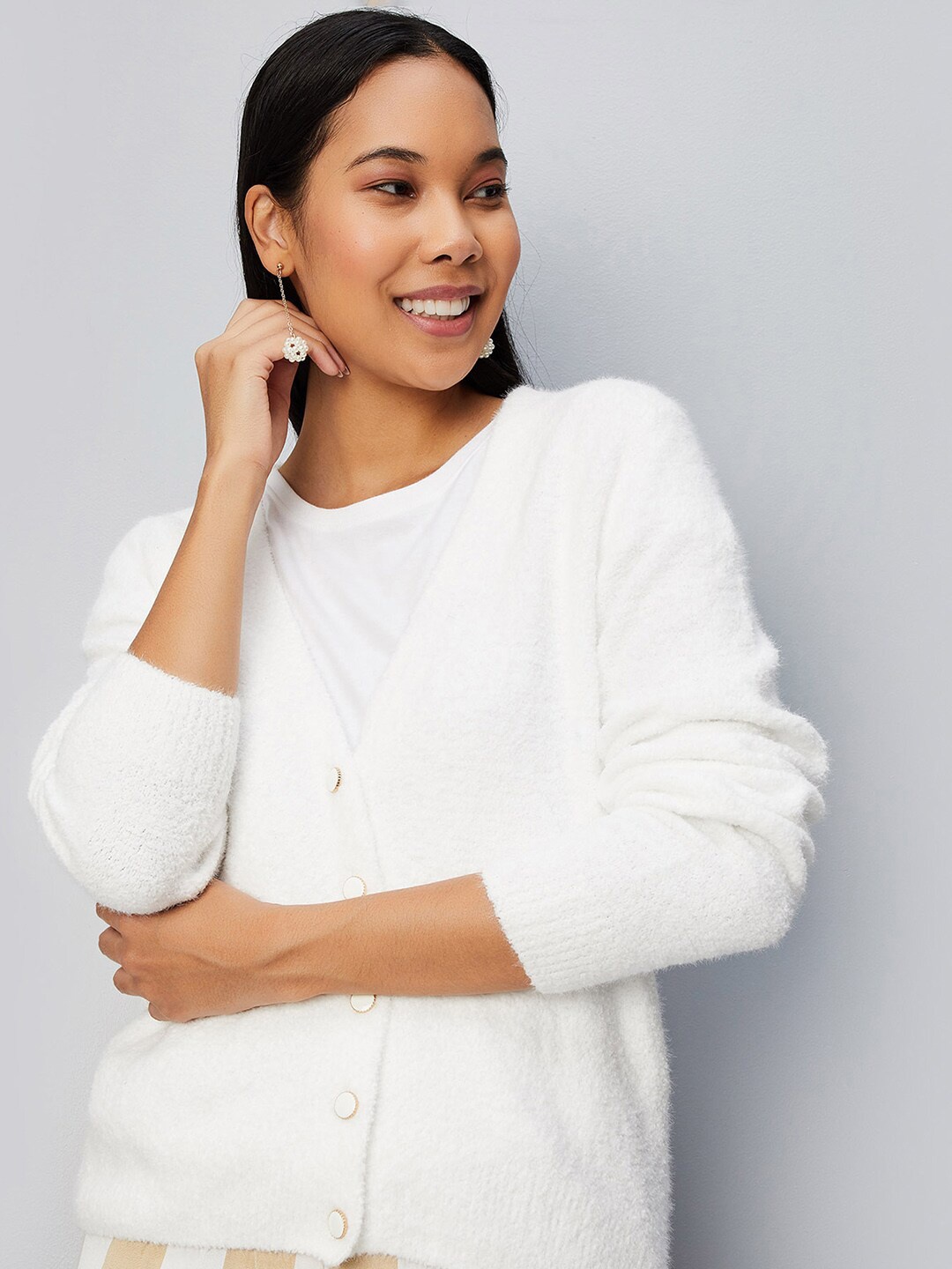 

max V Neck Cardigan, White