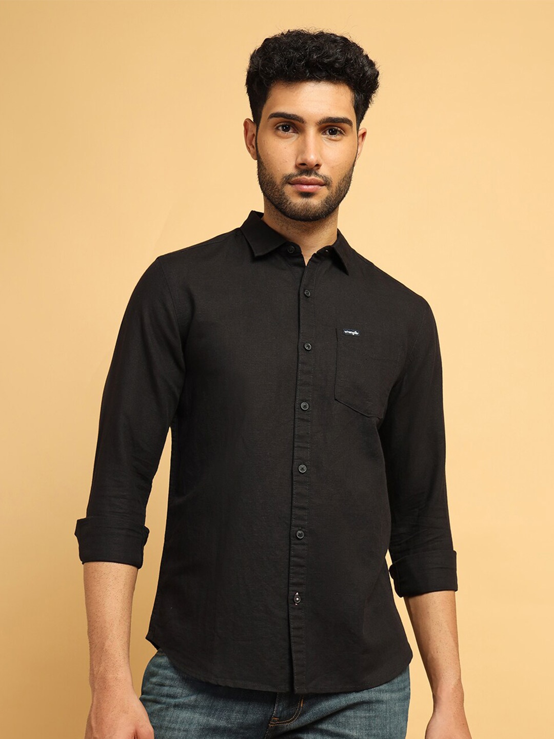 

Wrangler Regular Fit Cotton Linen Casual Shirt, Black