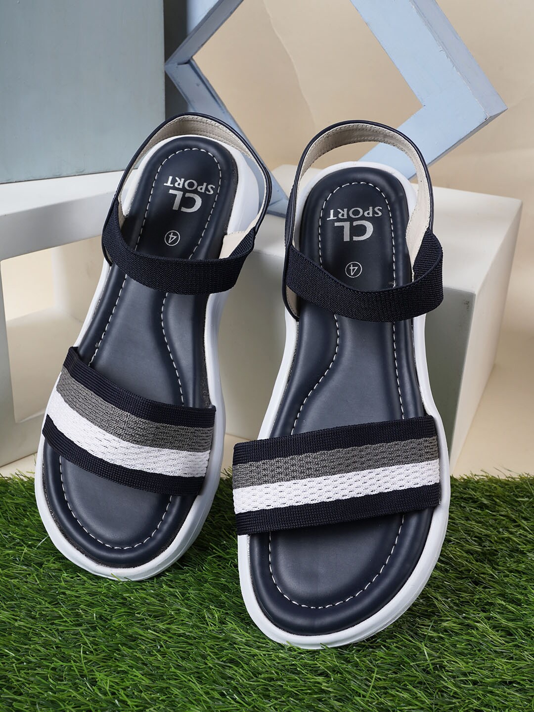 

Carlton London sports Colourblocked Open Toe Flats With Backstrap, Navy blue