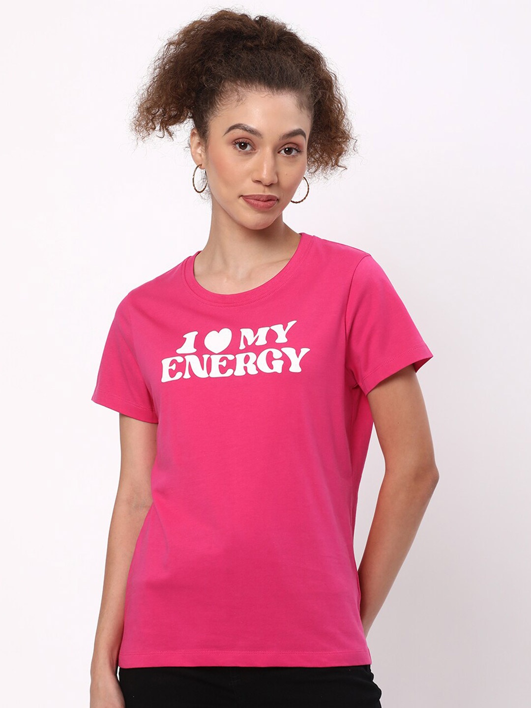 

R&B Typography Printed Cotton T-shirt, Pink