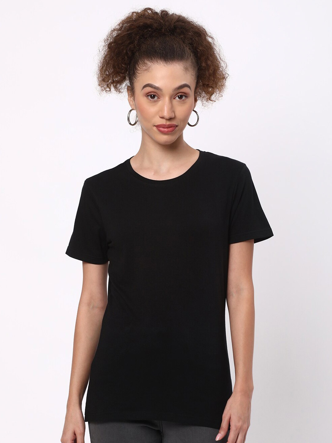 

R&B Round Neck Casual Cotton T-shirt, Black