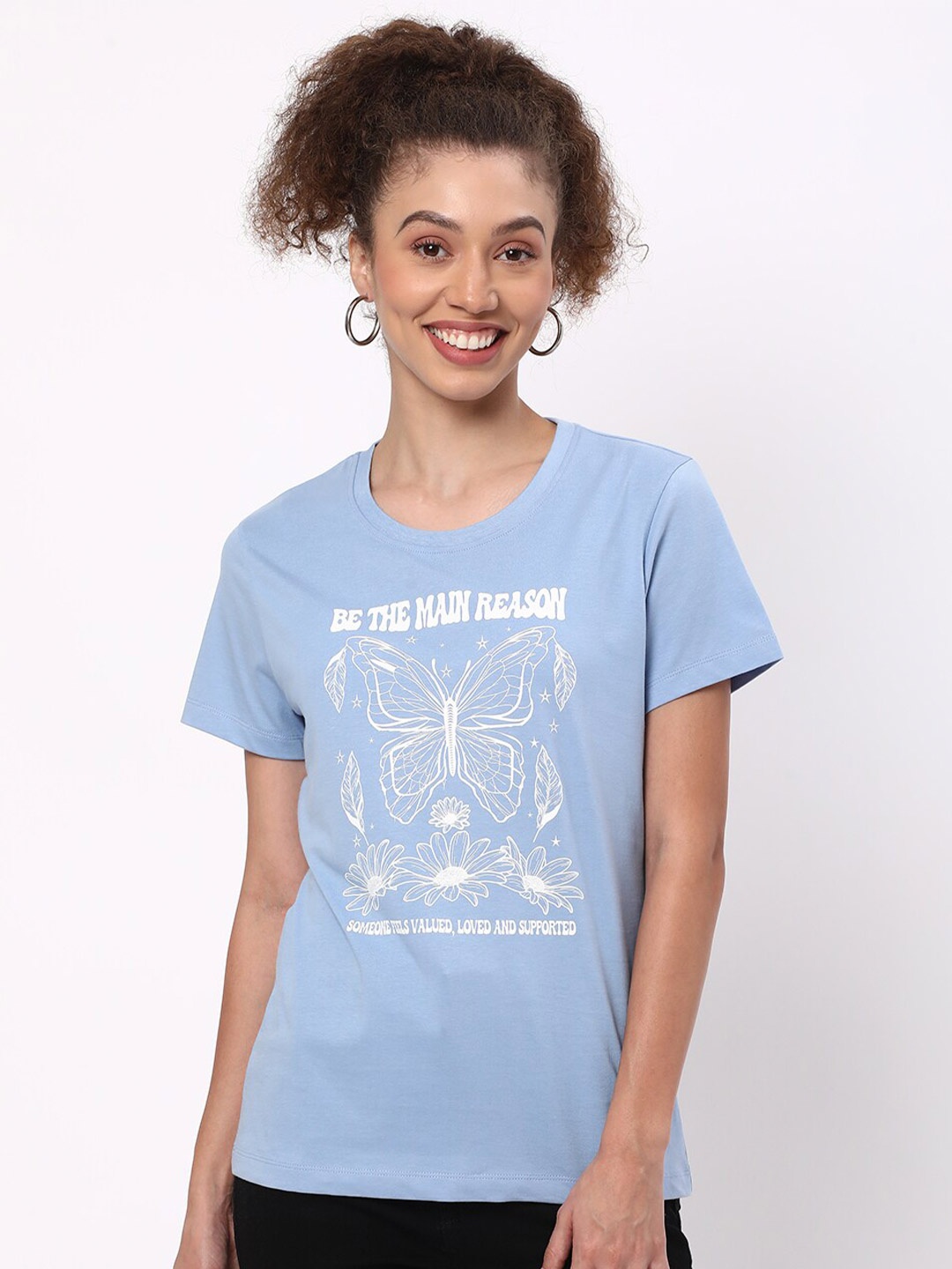 

R&B Graphic Printed Casual Cotton T-shirt, Blue