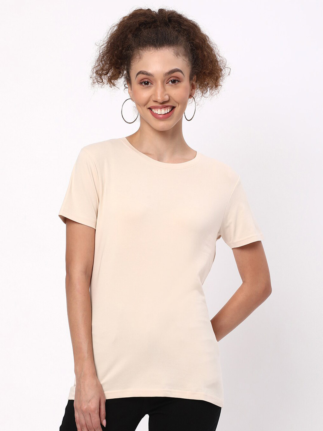 

R&B Round Neck Cotton T-shirt, Beige