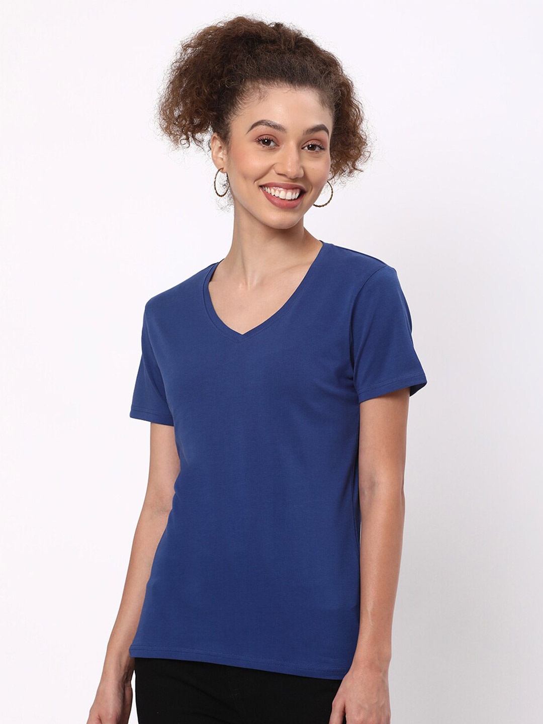 

R&B V-Neck Cotton Regular Fit T-shirt, Blue