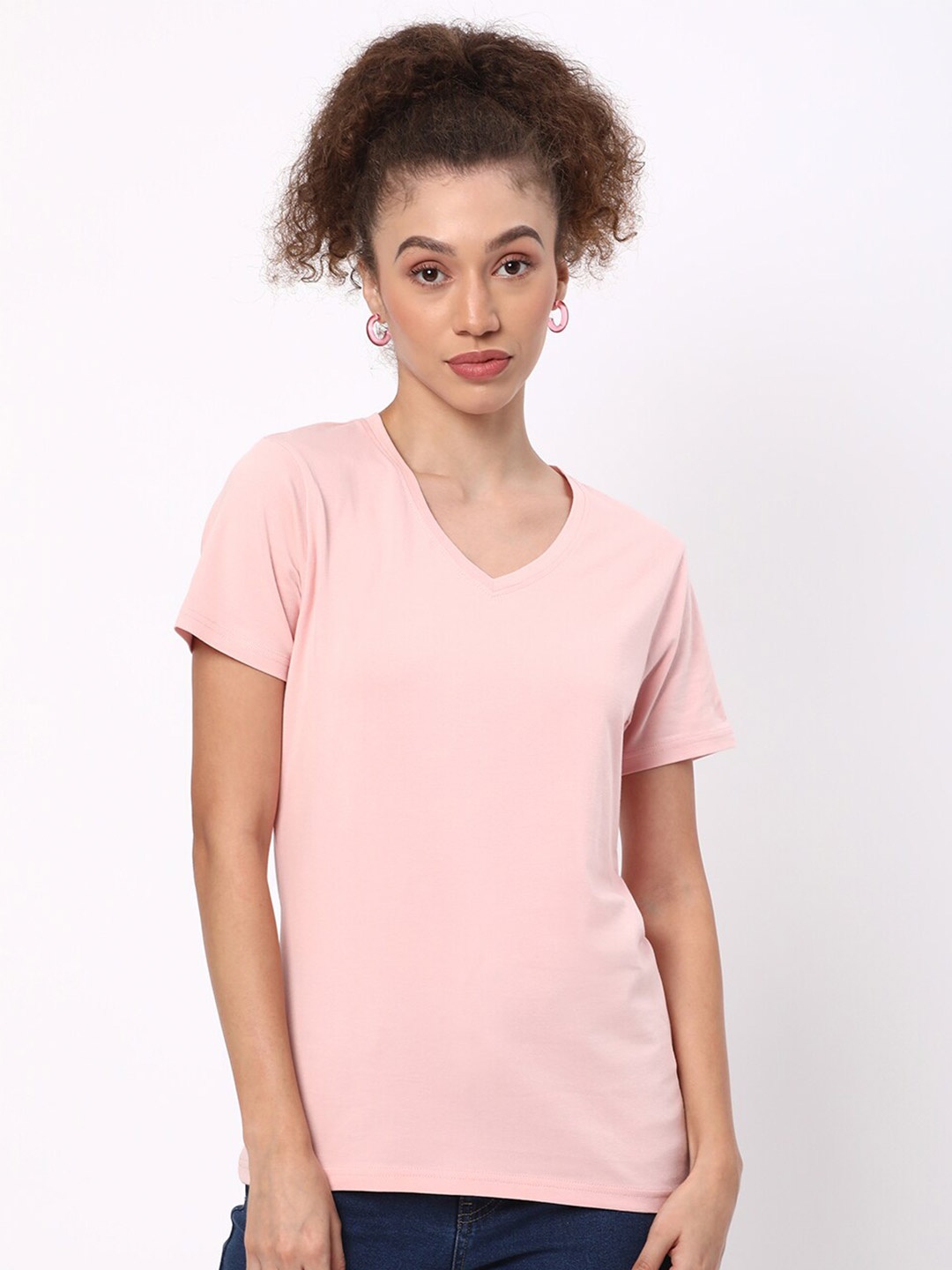 

R&B V-Neck Cotton Regular Fit T-shirt, Pink