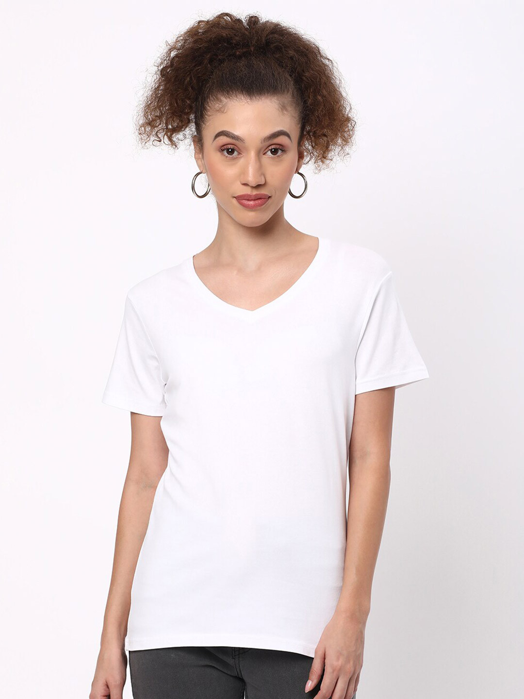

R&B V-Neck Short Sleeves Cotton T-shirt, White