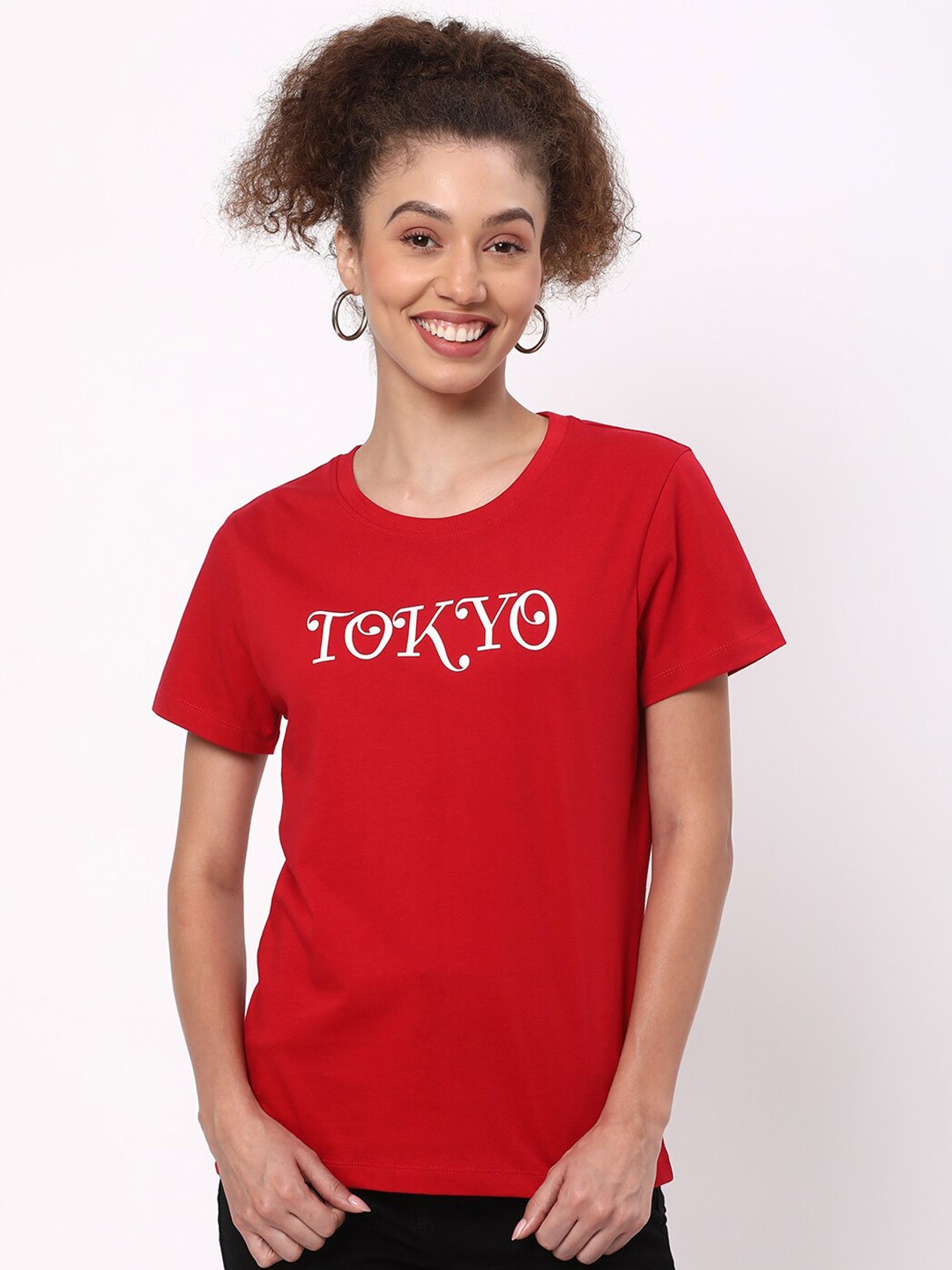 

R&B Typography Printed Cotton T-shirt, Red