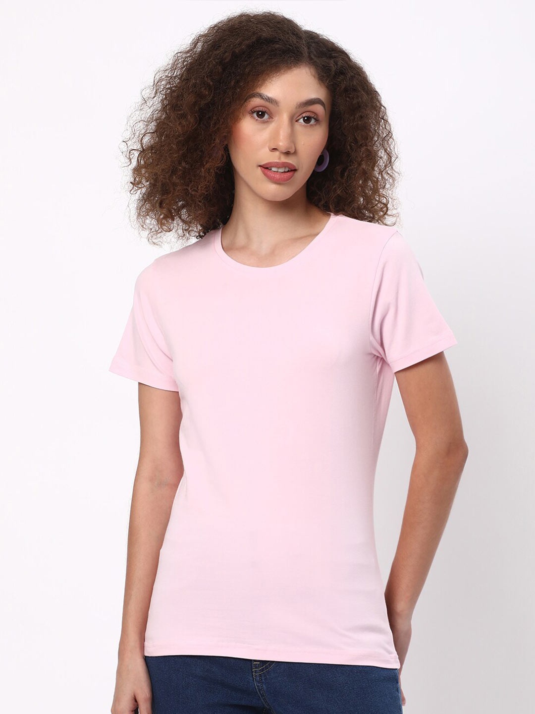 

R&B Round Neck Cotton T-shirt, Pink