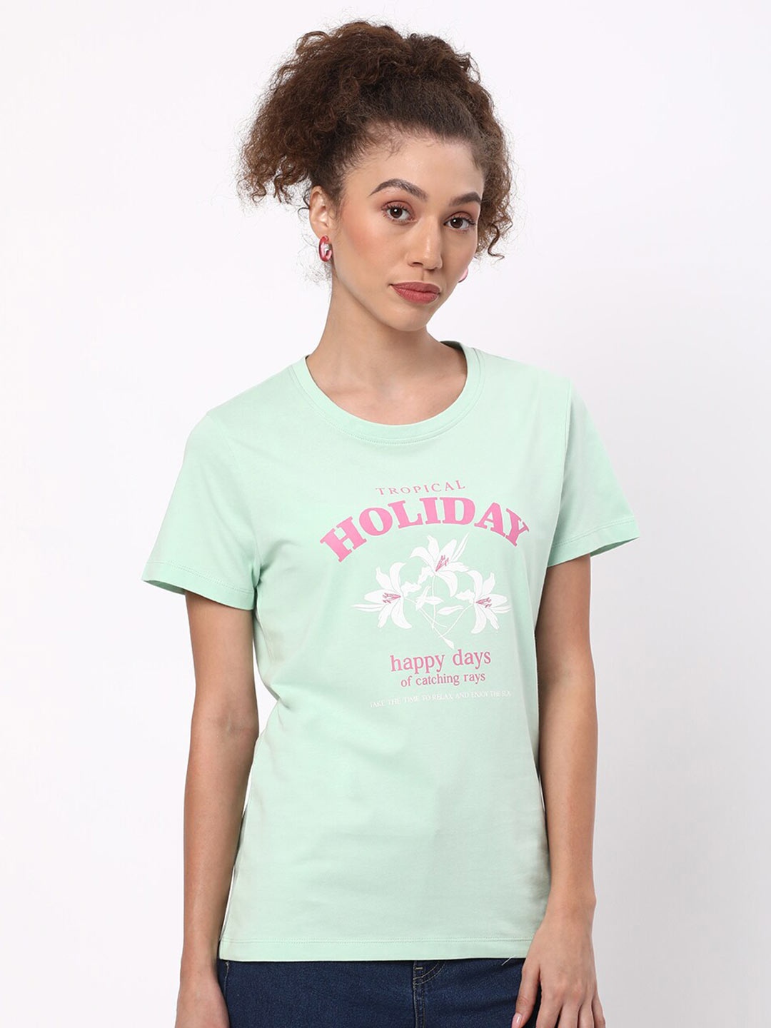 

R&B Typography Printed Cotton T-Shirt, Green