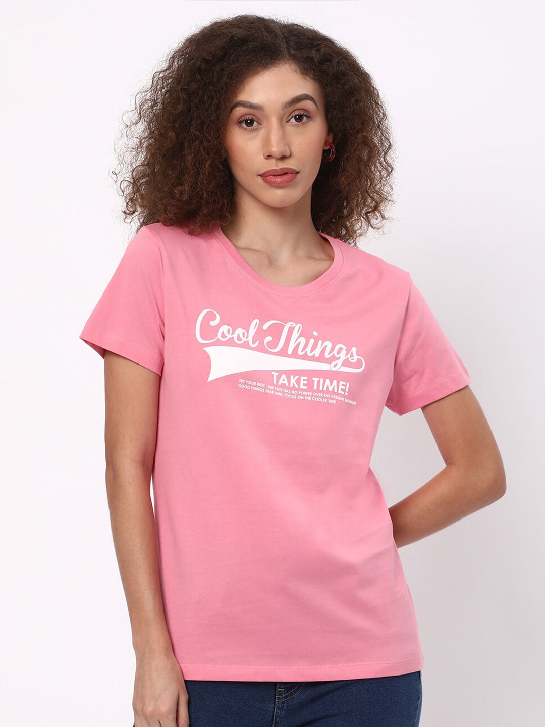 

R&B Typography Printed Cotton T-shirt, Pink
