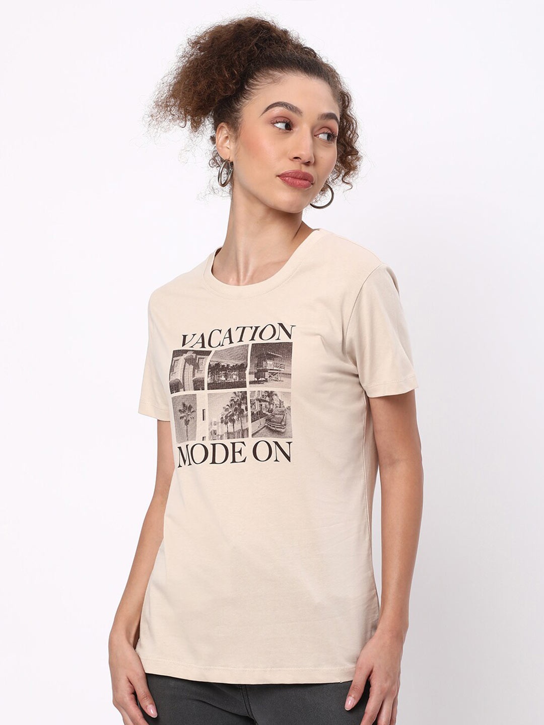 

R&B Typography Printed Cotton T-shirt, Beige