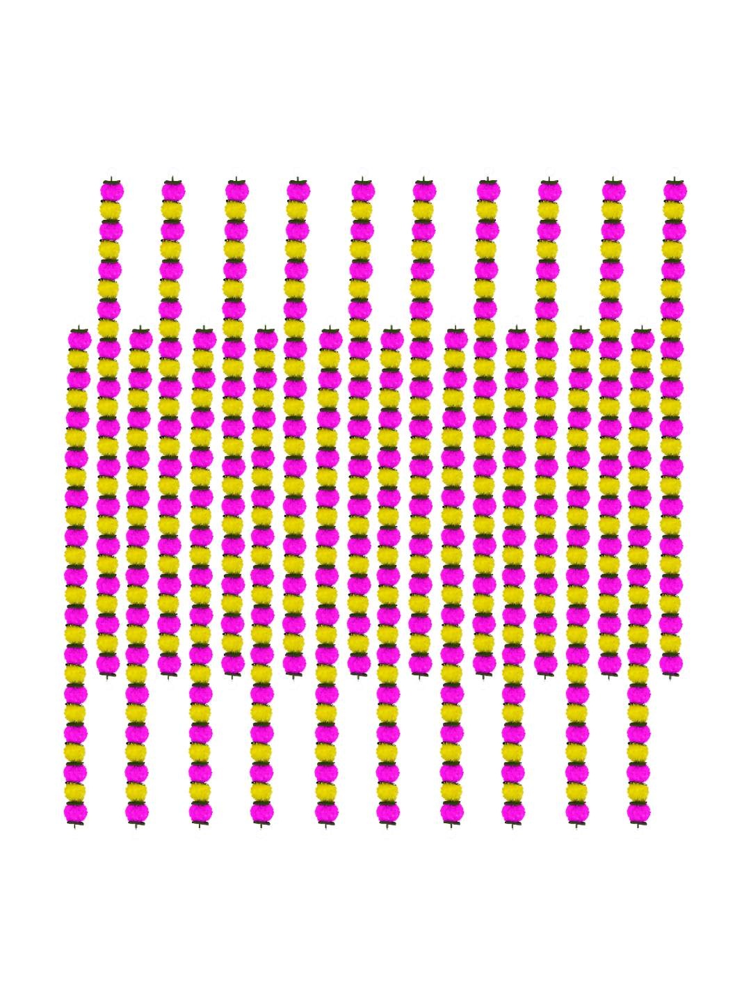 

iHandikart Yellow & Pink 20 Pieces Hanging Marigold Artificial Flower