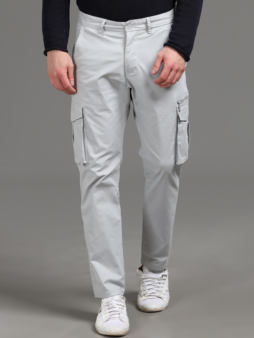 

POE Men Original Mid Rise Travel Features Cargos Trousers, Silver