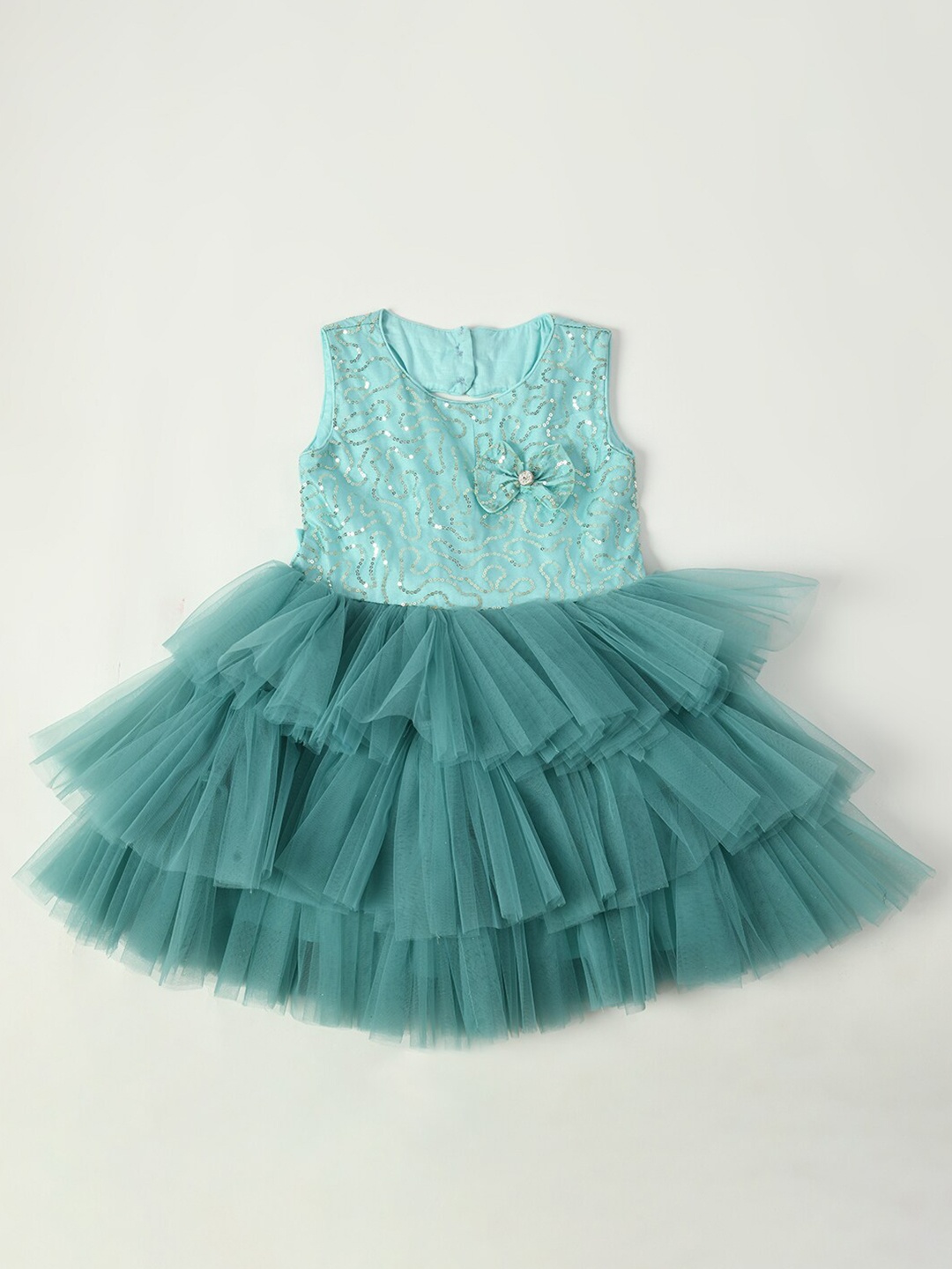 

Bella Moda Girls Round Neck Sequined Net Fit & Flare Dress, Blue