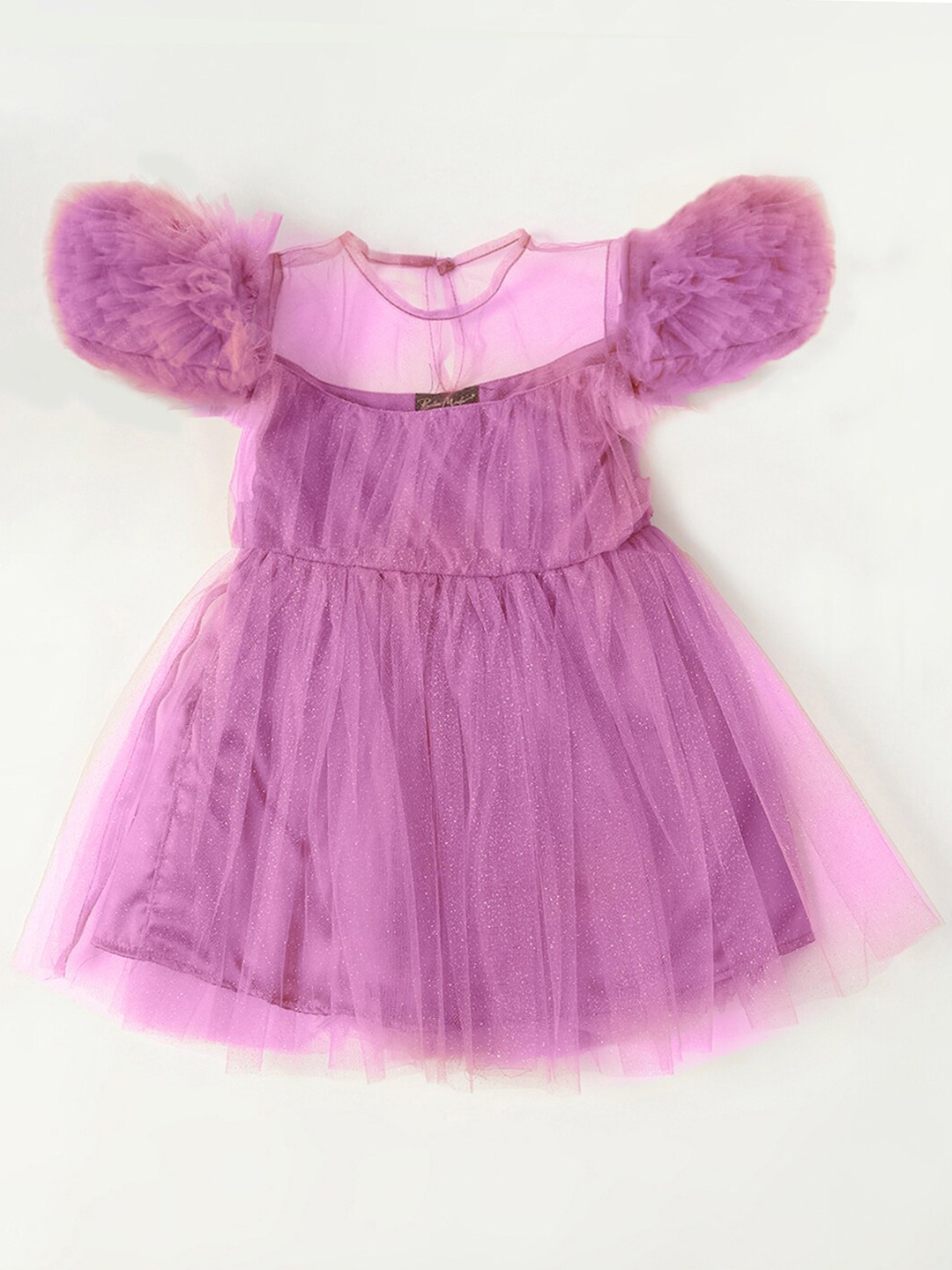 

Bella Moda Girls Self Designed Round Neck Net Fit & Flare Dress, Pink