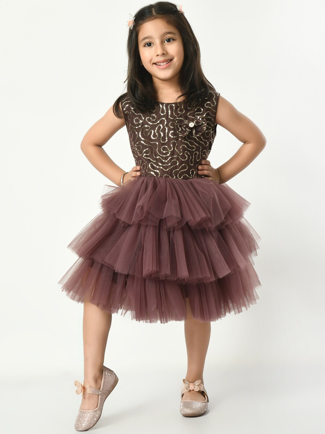 

Bella Moda Girls Embellished Net Fit & Flare Dress, Champagne
