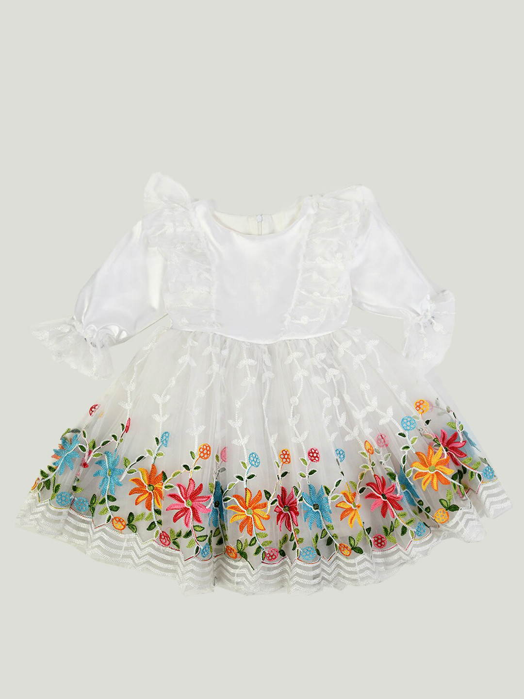

Bella Moda Girls Floral Embroidered Bell Sleeves Net Fit & Flare Dress, White