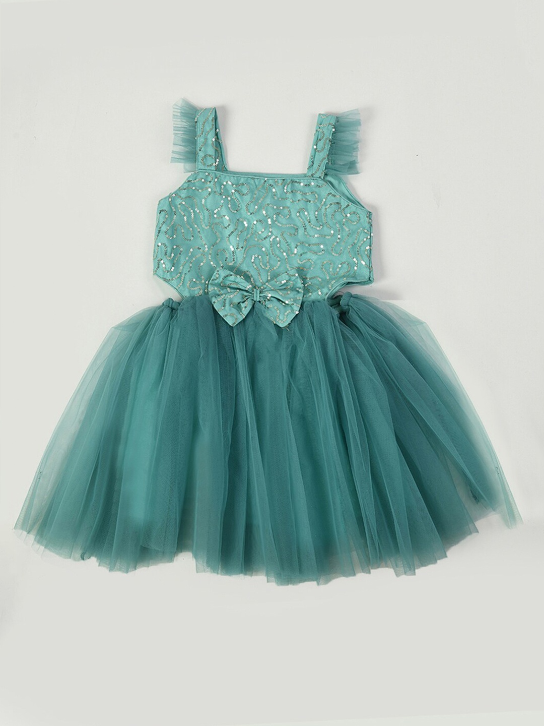 

Bella Moda Girls Shoulder Straps Sequined Net Fit & Flare Dress, Blue