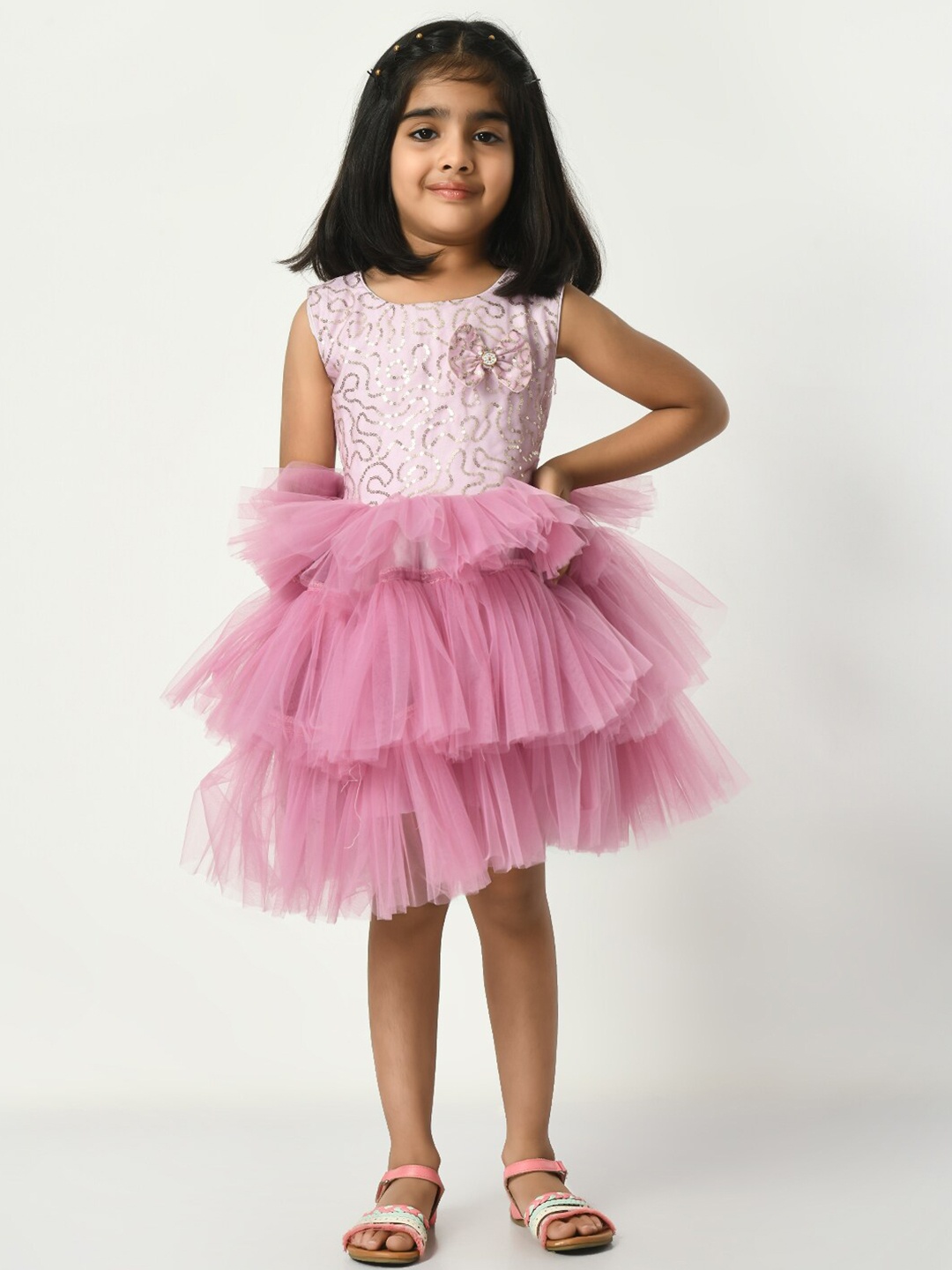 

Bella Moda Girls Round Neck Sequined Net Fit & Flare Dress, Lavender