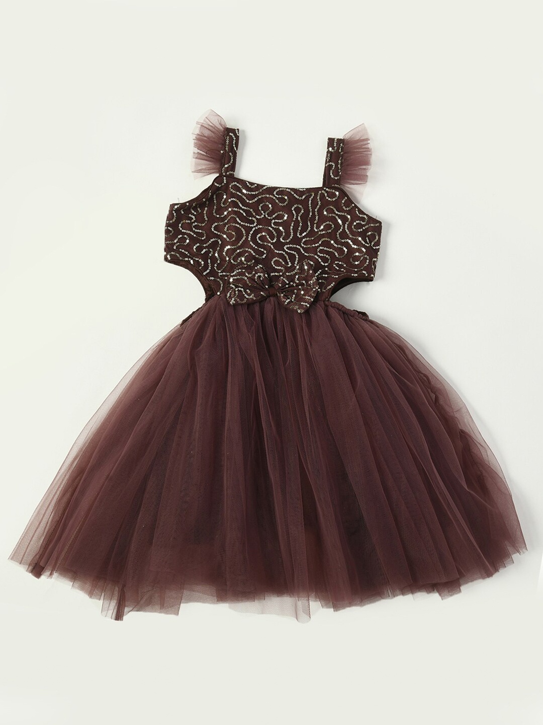 

Bella Moda Girls Shoulder Straps Sequined Net Fit & Flare Dress, Burgundy