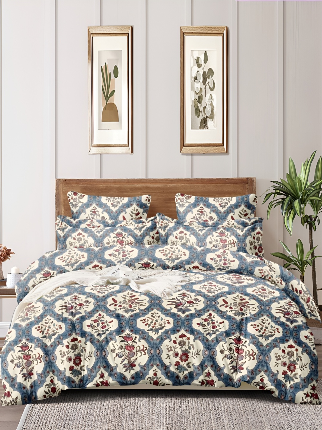 

CHHILAKIYA Beige & Grey Floral Cotton 210 TC King Bedsheet with 2 Pillow Covers