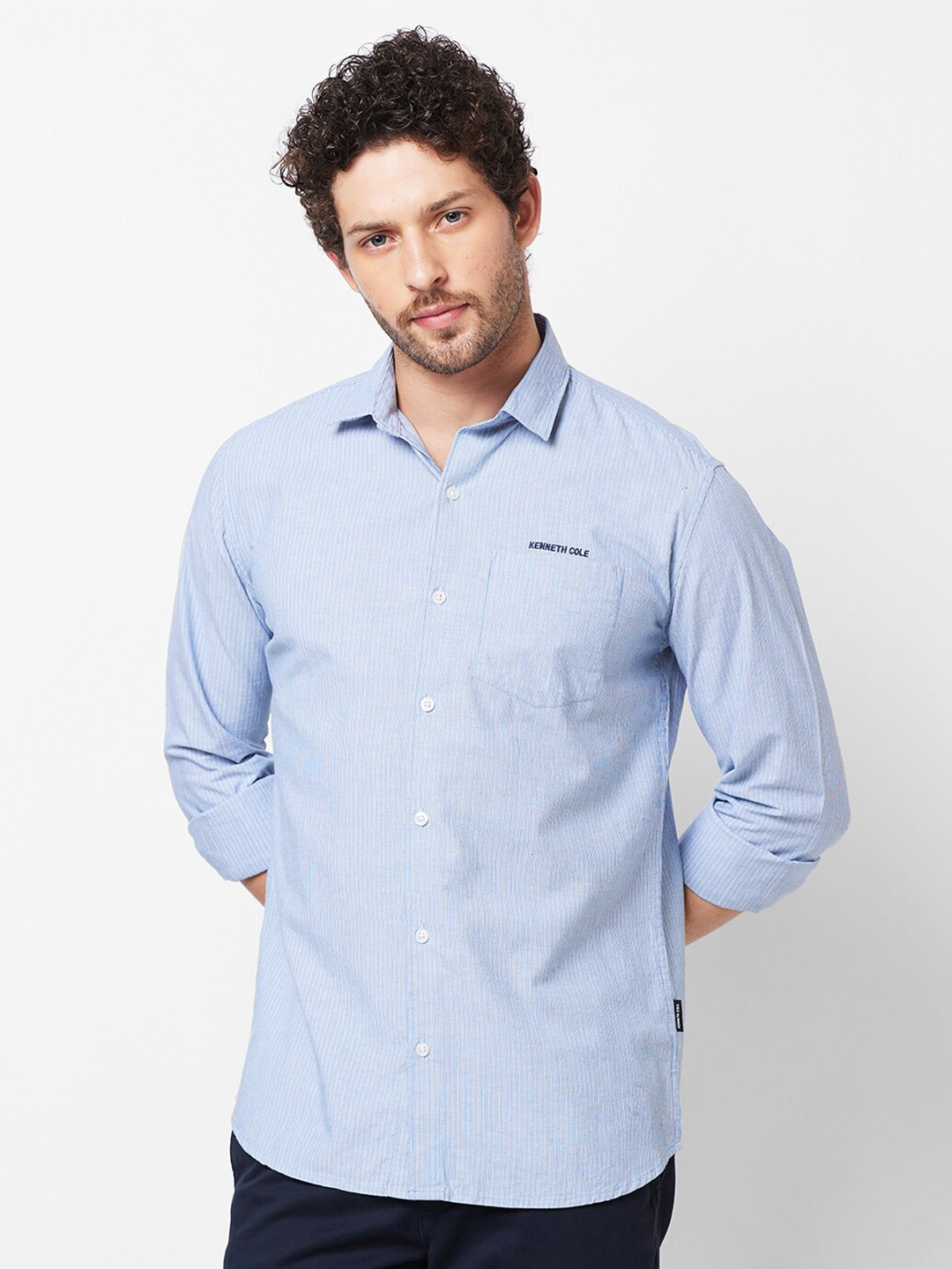 

Kenneth Cole Slim Fit Pinstripes Casual Shirt, Blue