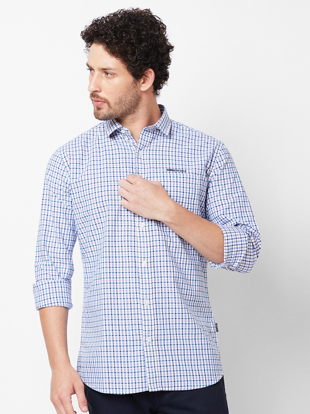 

Kenneth Cole Slim Fit Gingham Checked Casual Shirt, White