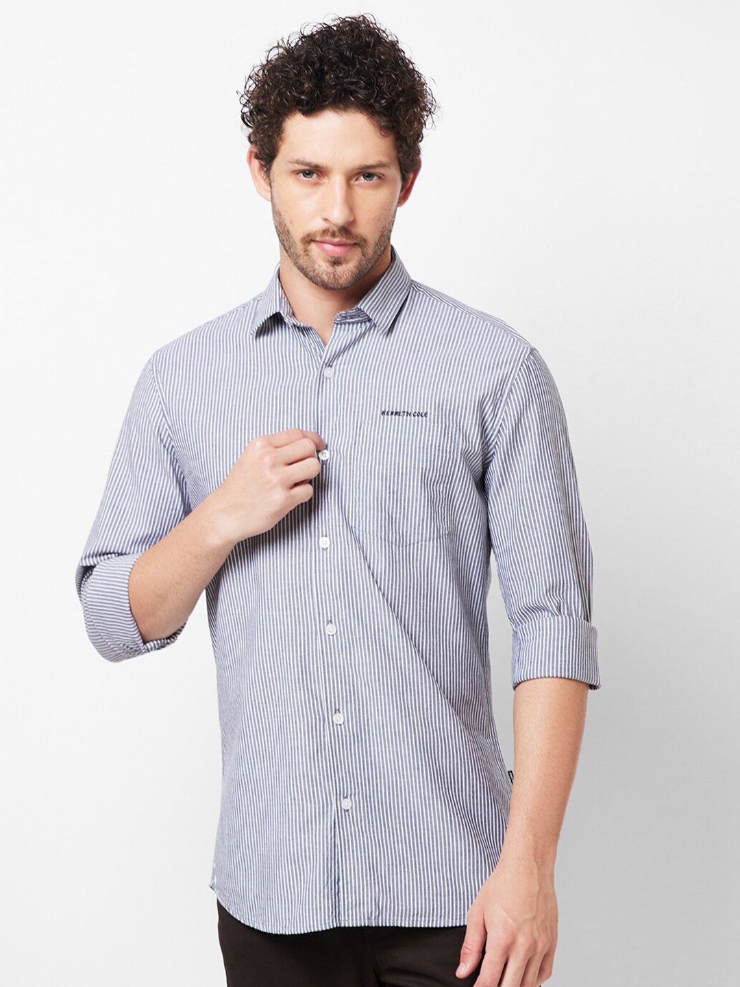 

Kenneth Cole Slim Fit Vertical Striped Casual Shirt, Grey