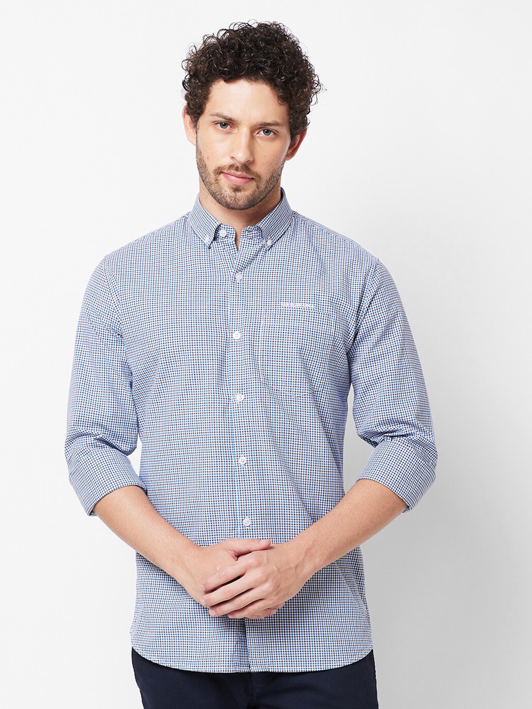 

Kenneth Cole Slim Fit Micro Checked Casual Shirt, Blue