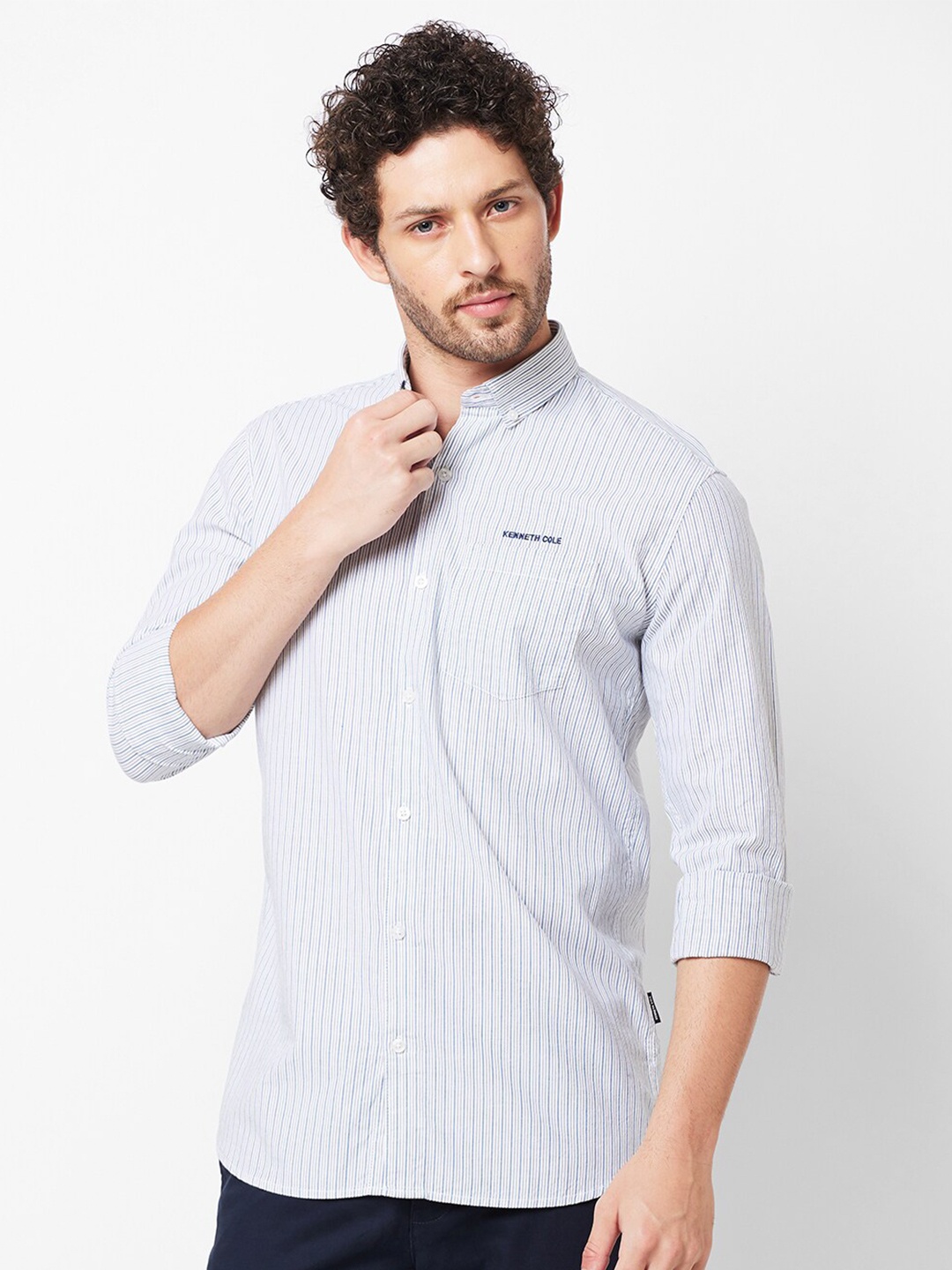 

Kenneth Cole Slim Fit Vertical Striped Casual Shirt, Grey