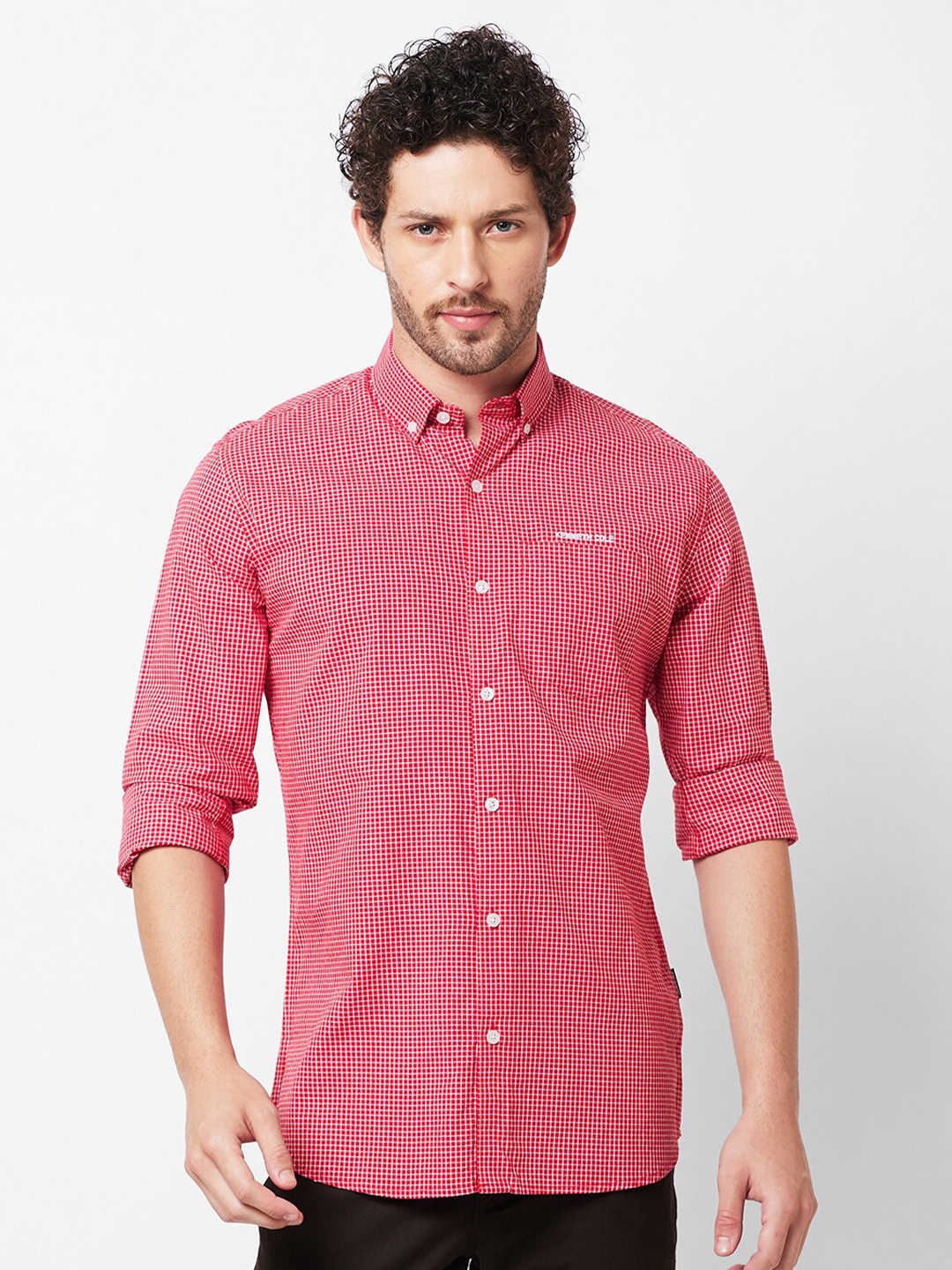 

Kenneth Cole Slim Fit Micro Checked Casual Shirt, Red