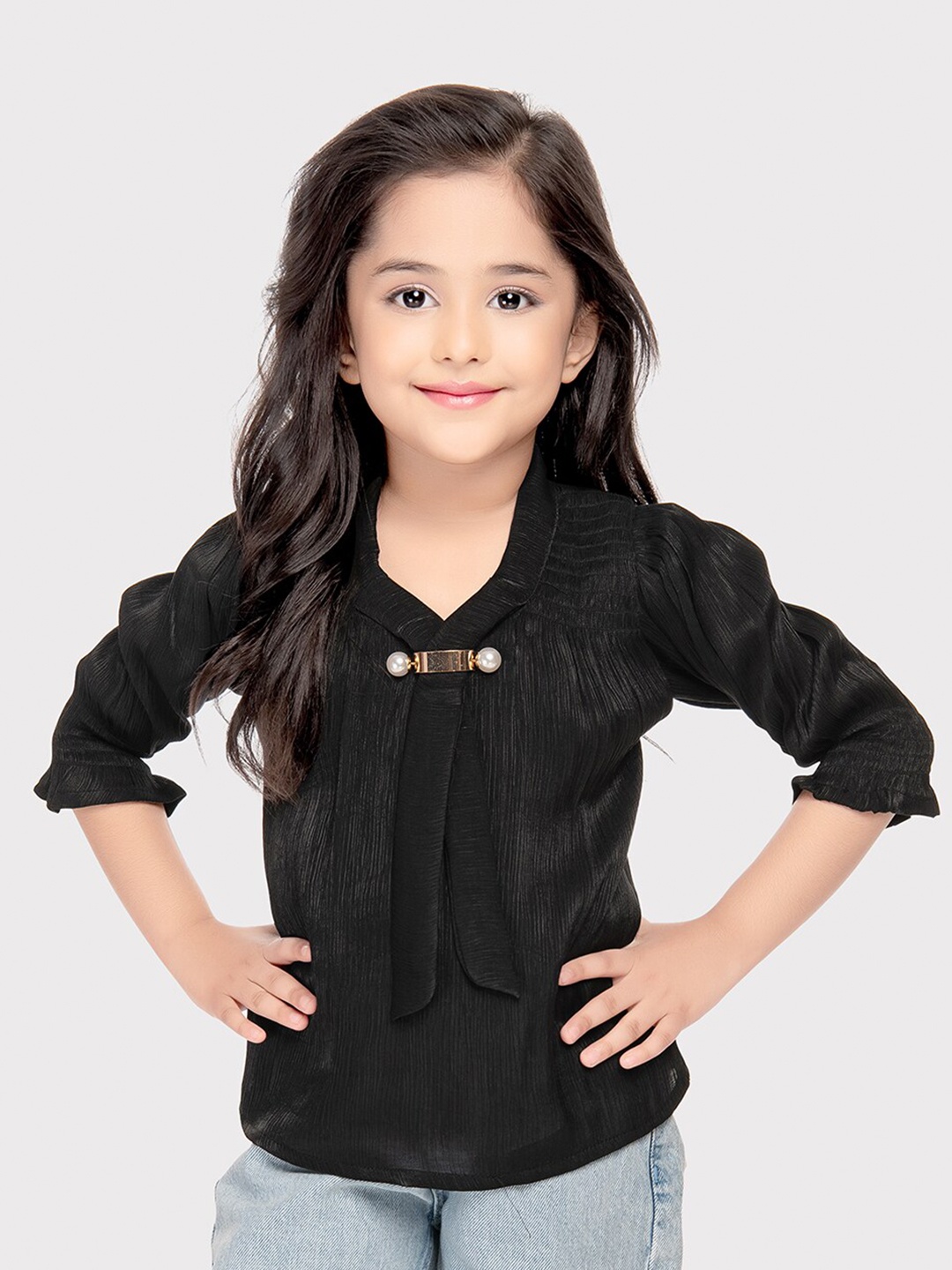 

Tiny Kingdom Girls V-Neck Top, Black