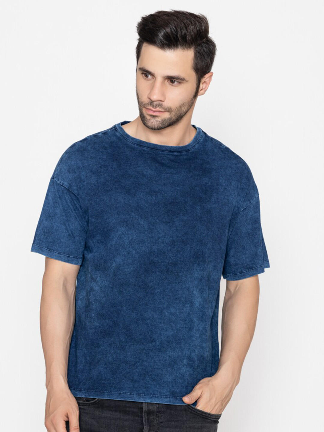 

TITTLI Drop-Shoulder Sleeves Pure Cotton Oversized T-shirt, Blue