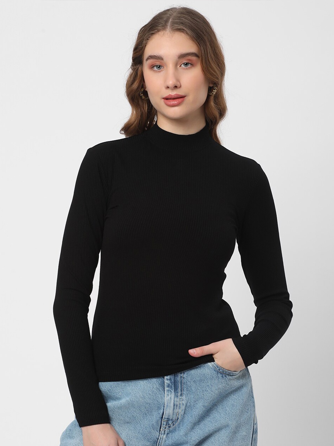 

R&B High Neck Fitted Top, Black